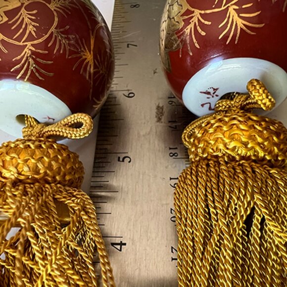 Large Porcelain Maroon/Gold Bead Tiebacks (Pair) - Picture 4 of 4